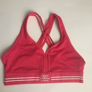 LORNA JANE SPORTS BRA CROSSOVER PINK RED